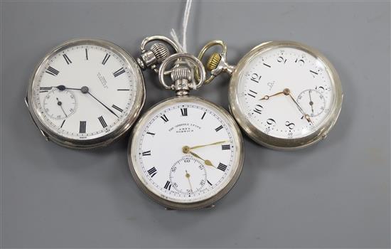 Three assorted pocket watches including Omega 800 standard, a silver The Norfolk Lever and silver Tree Dover Street, London.